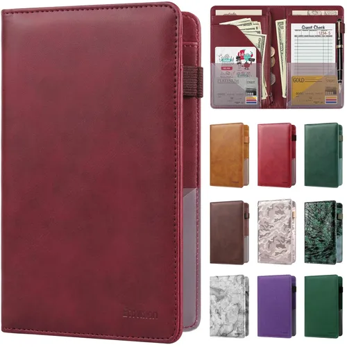 Miniatura 28 de Libreta de mesera para camarera, organizador de cuero con bolsillo con cremallera, folleto para personal de restaurante, soporte para cheques de Café