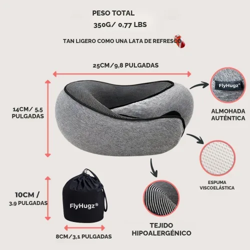 Miniatura 5 de FlyHugz® Almohada de viaje para el cuello Almohada cervical de espuma viscoelástica para mayor comodidad en el avión Diseño compacto