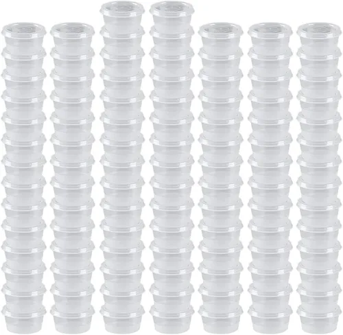 Miniatura 7 de OULIGET Vasos de Soufflé de Plástico, Vasos Desechables Transparentes para Salsa a Prueba de Fugas con Tapa Articulada, Utilizados para Varias