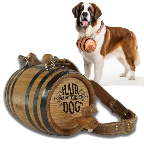 Miniatura 18 de St Bernard - Collar de barril de whisky para perro, 'M.U.T.T.' - Dispensador de barril de roble de 1/2 litro para perros San Bernardo con correa
