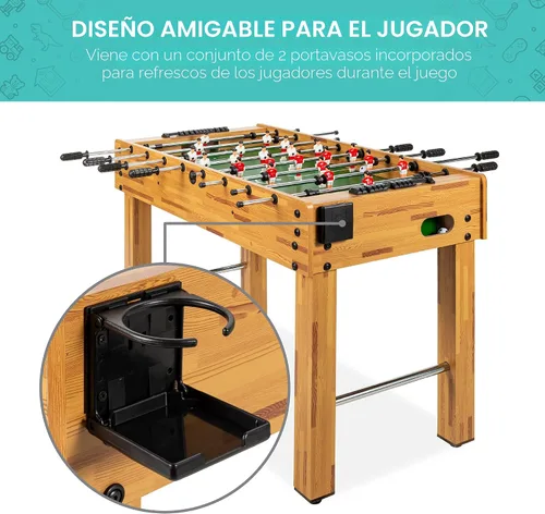Miniatura 6 de Best Choice Products Mesa de futbolín para niños y adultos, mesa de juegos de fútbol con 2 bolas, 2 soportes para tazas, asas ergonómicas, barras