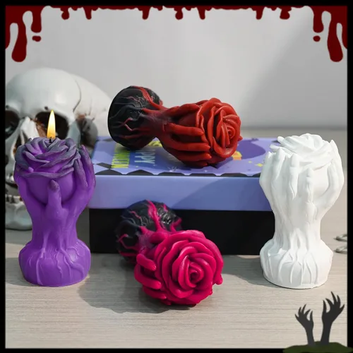 Miniatura 3 de Molde de vela de rosa de mano, molde de silicona de flores 3D para velas, cera de pilar, yeso, resina epoxi, fundición artesanal, decoración gótica