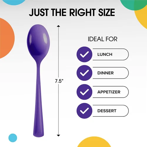 Miniatura 2 de Exquisite Cucharas de plástico moradas, 50 piezas, cucharas moradas, utensilios desechables, juego de cubiertos de plástico resistente