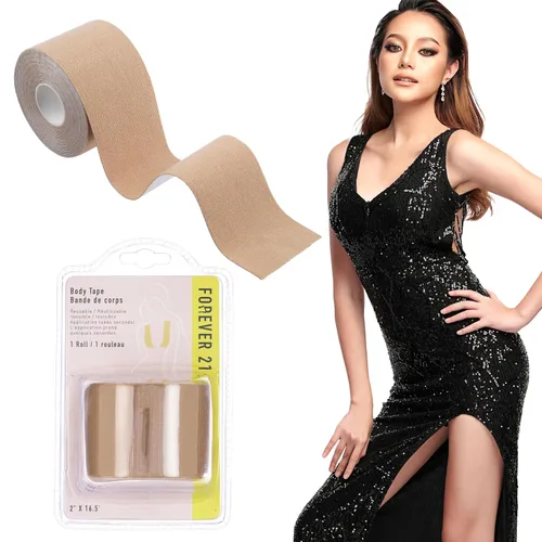 Miniatura 8 de Forever 21 Cinta cómoda para la piel, 1 paquete de cinta de fácil aplicación para pecho, tela, estiramiento facial, vestidos, Beige