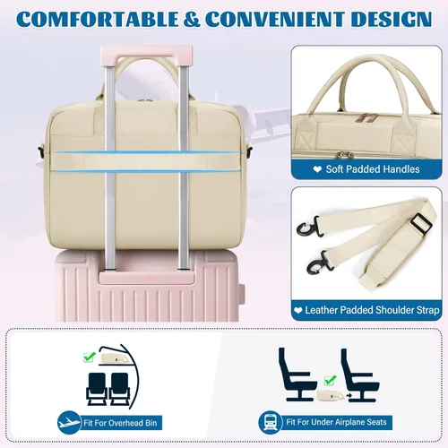 Miniatura 7 de RAINSMORE Bolsa para laptop de 17.3 pulgadas para mujer, impermeable, bolsa de hombro grande para computadora portátil, para trabajo, negocios, Beige