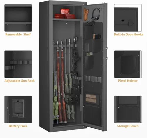 Miniatura 5 de Biometric Gun Safe for Rifles and Pistols, 12-15 Large Gun Cabinet with Fingerprint & Digital Keypad, Adjustable Racks and Door Organizer, Easy