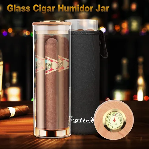 Miniatura 2 de Scotte - Estuche humidificador para puros, en caja de regalo, con higrómetro, tubo de viaje para 5 puros