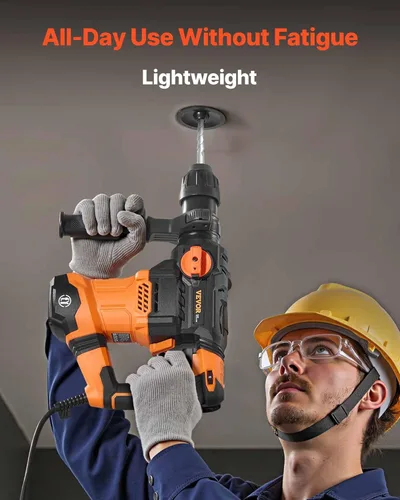 Miniatura 6 de VEVOR - Rotomartillo SDS-Plus de 1-1/4 pulgadas, taladro con cable de 13 amperios, martillos de astilla de servicio pesado con control de vibración