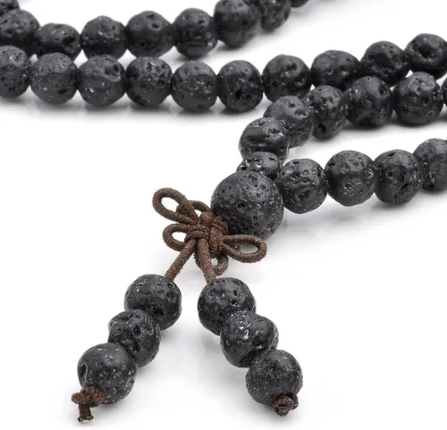 Miniatura 2 de JOVIVI 6mm 8mm collar y pulsera tibetanos con 108 cuentas para rezo budista, de piedras preciosas sanadoras, con la piedra de lava natural, de 6 mm