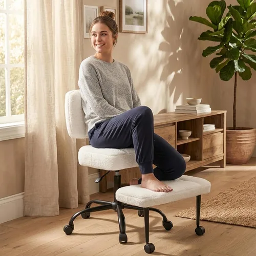 Miniatura 13 de Silla de oficina Criss Cross, silla para TDAH con reposapiés ajustable, silla de meditación giratoria de 360°, diseño flexible para el hogar, silla