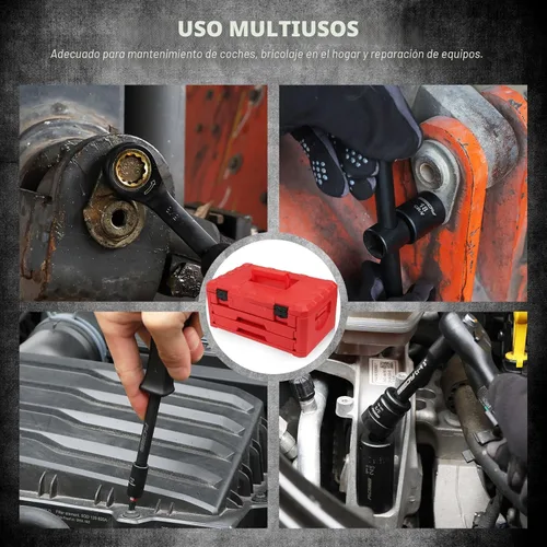 Miniatura 7 de Juego de herramientas mecánicas premium de 132 piezas, juego de dados SAE/métrico de 1/4" y 3/8", llaves de trinquete, extensiones y adaptadores