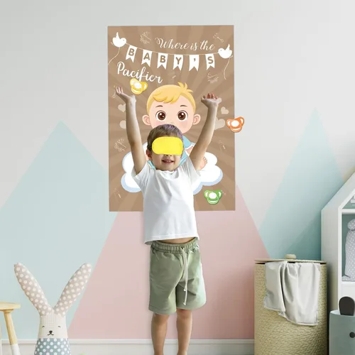 Miniatura 4 de Hxezoc Pin de juego para baby shower, con 72 calcomanías para chupete, póster grande de juegos de fiesta de bebé para niños, baby shower