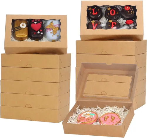 Miniatura 16 de RomanticBaking Paquete de 50 cajas de galletas blancas de 7 x 4 3/8 x 1 1/2 pulgadas, cajas de panadería resistentes con ventana, cajas de macarrón