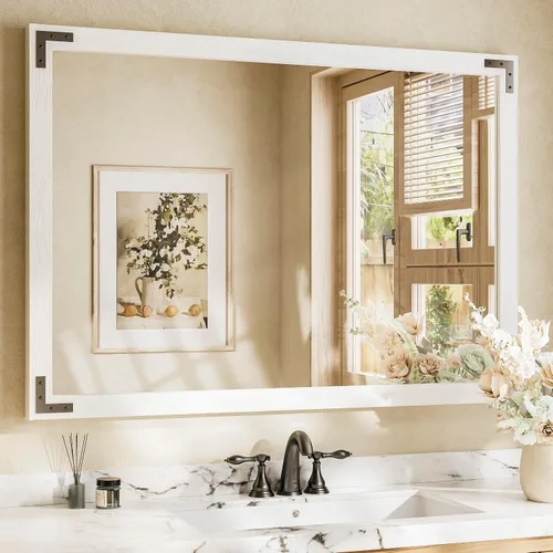 Miniatura 30 de TETOTE Espejo de madera natural de 48 x 24 pulgadas para pared de baño/dormitorio/sala de estar/entrada, espejo rústico de tocador de baño