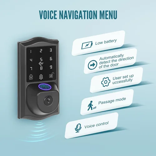 Miniatura 7 de Juego de cerraduras inteligentes para puerta delantera con huellas dactilares con asa, control remoto con aplicación WiFi integrada y guía de voz