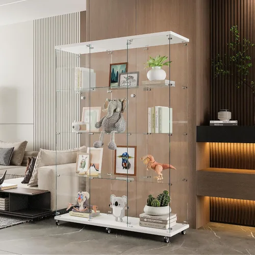 Miniatura 17 de Vitrina de cristal con 3 estantes con 2 puertas, vitrina de cristal transparente para sala de estar, dormitorio, 49.49 x 31.77 x 14.37 pulgadas