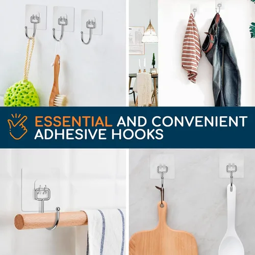 Miniatura 8 de GLUIT Ganchos adhesivos grandes de pared para colgar ganchos resistentes de 22 libras para paredes sin daños, ganchos adhesivos transparentes