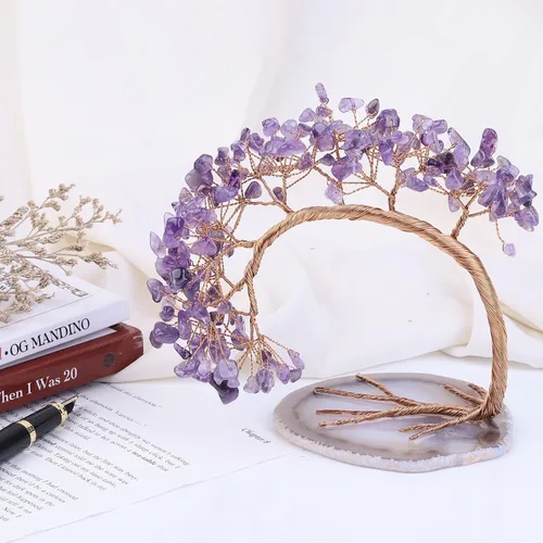 Miniatura 2 de Árbol de dinero de cristal natural hecho a mano con base de ágata de buena suerte, Feng Shui, árbol bonsái para decoración de mesa de oficina