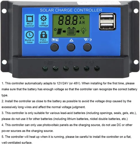 Miniatura 2 de Control de carga de batería Salida USB dual 12V/24V 30A Regulador inteligente Energía solar, controlador de panel solar con pantalla LCD, regulador