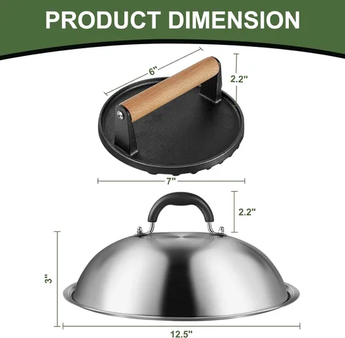 Miniatura 7 de Accesorios de plancha para Blackstone, cúpula de fusión redonda resistente de grado comercial de 12 pulgadas con prensa redonda de hierro fundido