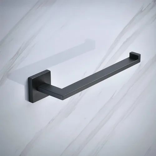 Miniatura 4 de Juego de accesorios de baño negro mate de 2 piezas, soporte para papel higiénico + soporte para toalla de mano, barra de toalla de anillo de toalla