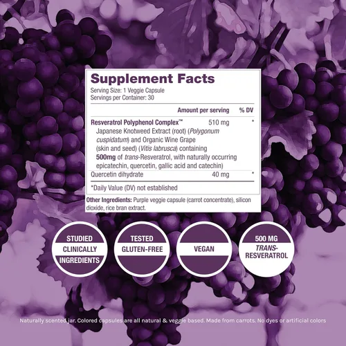 Miniatura 2 de ResVitále Resveratrol 500 mg - Suplemento de resveratrol para hombres y mujeres - 30 cápsulas vegetales