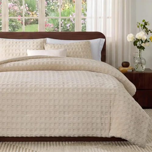 Miniatura 17 de Amélie Home Juego de edredón de Navidad tamaño Queen, juego de ropa de cama de Navidad esponjoso con oso polar, edredón de felpa de forro polar