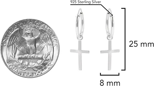 Miniatura 4 de AeraVida Pendientes de aro de plata de ley con cruz religiosa esencial, Metal