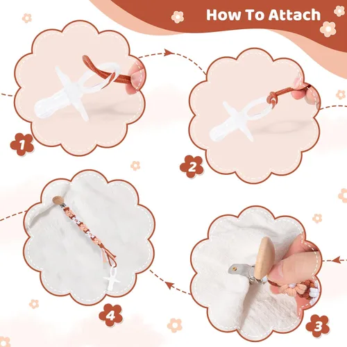 Miniatura 6 de Clip para chupete para niños y niñas, diseño de margaritas florales, macramé, clip para chupete, correa bohemia de madera hecha a mano de algodón