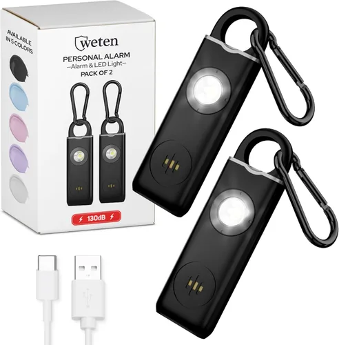 Miniatura 12 de Alarma de seguridad personal Weten para mujeres - Sirena de pánico de 130 dB de volumen alto en llavero, paquete de 3 unidades - Silbato