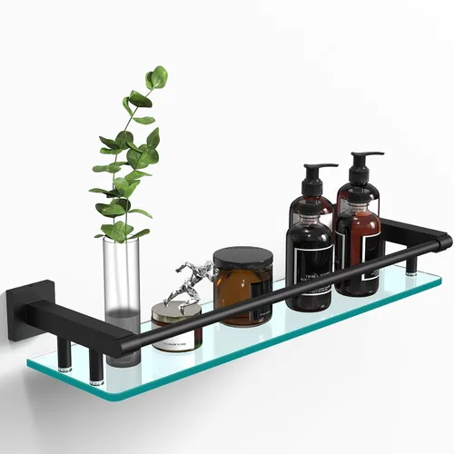 Estante de vidrio para baño de 20 pulgadas, estantes rectangulares de vidrio templado de acero inoxidable moderno para montaje en pared, estante de