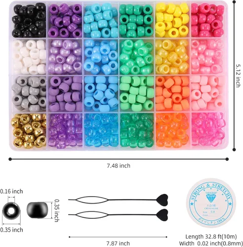 Miniatura 4 de Miss Rabbit Cuentas de pony de 24 colores para la fabricación de joyas, cuentas de pelo para trenzas con cuentas de pelo, kit de pulseras Kandi 24