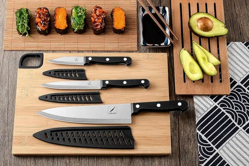 Miniatura 7 de COKUMA Cuchillo de cocina, juego de 3 cuchillos con funda, cuchillo de chef de 8 pulgadas, cuchillo utilitario de 4.5 pulgadas, cuchillo de chef