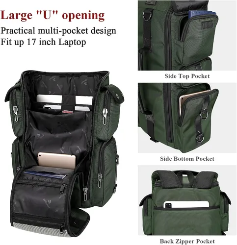 Miniatura 4 de WITZMAN Mochila de viaje para hombre, mochila de mano de gran capacidad, mochila para portátil de 17 pulgadas (6695 verde militar)