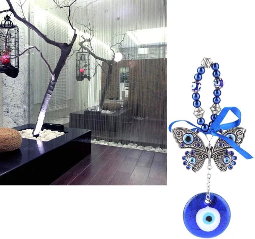 Miniatura 3 de Adorno colgante de ojo turco de la suerte, ojo turco con mariposa, amuleto turco contra el mal de ojo, llavero colgante para auto y hogar