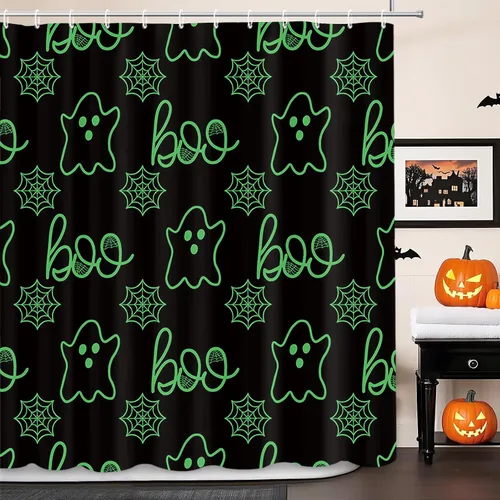 Miniatura 8 de MEHOFOND Cortina de ducha de Halloween, cortina de baño de calabaza de Halloween, decoración de bañeras, tela de poliéster duradera, lavable, 72 x