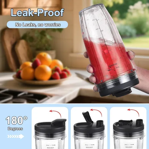 Miniatura 4 de Paquete de 2 vasos de licuadora de repuesto para Ninja, vasos de licuadora de 24 onzas con tapas para llevar, compatibles con Nutri Ninja Auto IQ