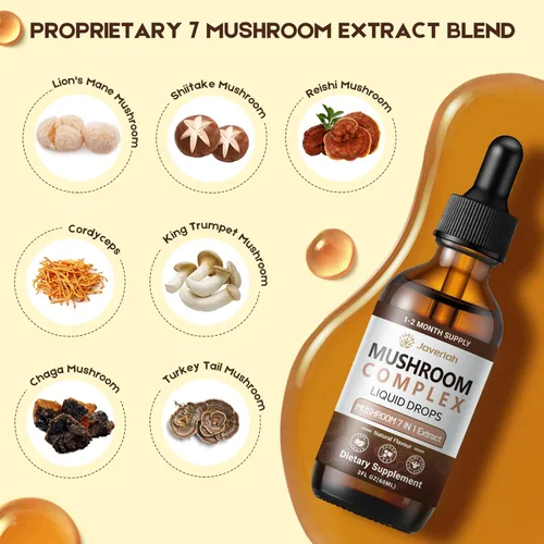 Miniatura 3 de Suplemento de gotas líquidas complejo de hongos – melena de león, shiitake, trompeta rey, cola de pavo, reishi, cordyceps y chaga, tintura vegana 7