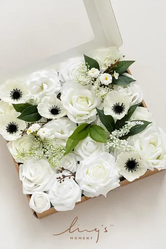 Miniatura 6 de Ling's moment Caja de flores falsas, tallos de vegetación artificiales artificiales, rosas de espuma, hojas de seda de amapola, flor fábica