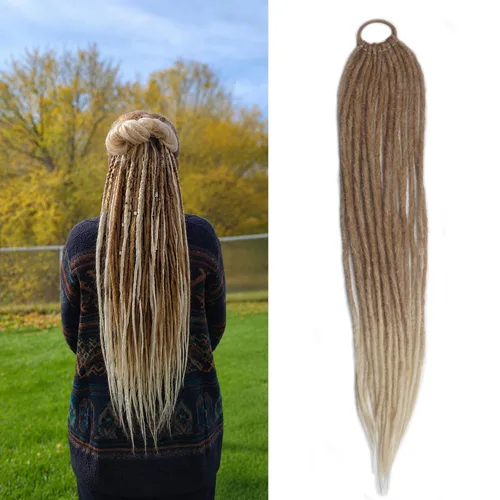 Miniatura 10 de Extensiones de cabello de cola de caballo elásticas mixtas 3 en 1, 24 pulgadas de largo, cola de caballo vikinga trenzada a mano, 1 unidad, rubio