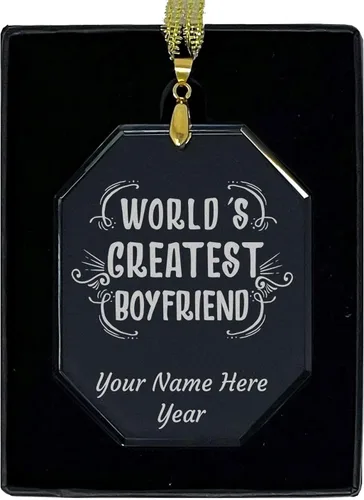 Miniatura 7 de LaserGram Adorno de Navidad de vidrio personalizado, el mejor novio del mundo, idea de regalo grabada con láser personalizada (forma de diamante)