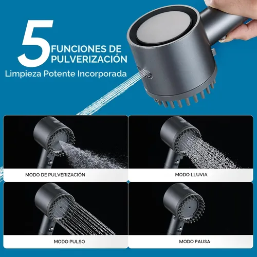 Miniatura 7 de Cobbe Cabezal de ducha filtrado con mano, cabezal de ducha 4+1 modo de pulverización con filtros, lavado eléctrico integrado para agua dura, elimina