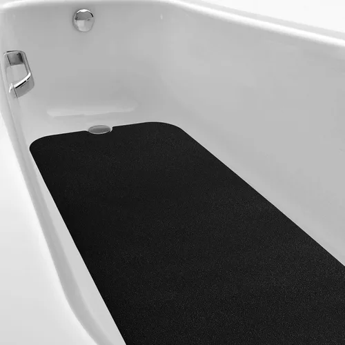 Dunzoom Tapete antideslizante de 16 x 40 pulgadas para bañera con drenaje y corte de drenaje, tapete de seguridad antideslizante adhesivo para Negro