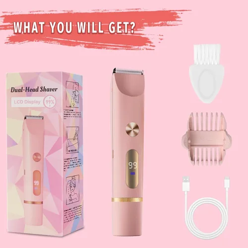 Miniatura 6 de Recortadora de bikini para mujer, afeitadora eléctrica 2 en 1 para mujer, afeitadora eléctrica recargable, para uso húmedo y seco Rosa