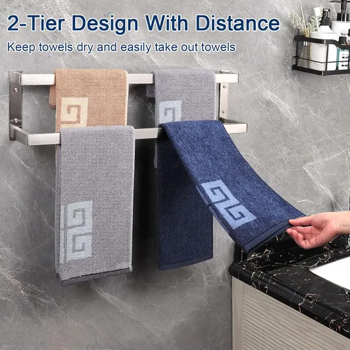 Miniatura 6 de NearMoon Toallero de baño, soporte para toallero, estante cuadrado, toalla colgante para baño, toallero grueso de acero inoxidable SUS304 montado