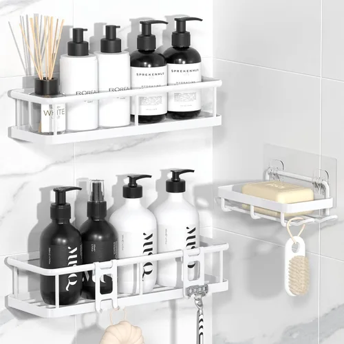 Miniatura 15 de YASONIC Organizador de ducha con adhesivo, 100% a prueba de óxido con soporte para jabón, paquete de 6 estantes de ducha de gran capacidad