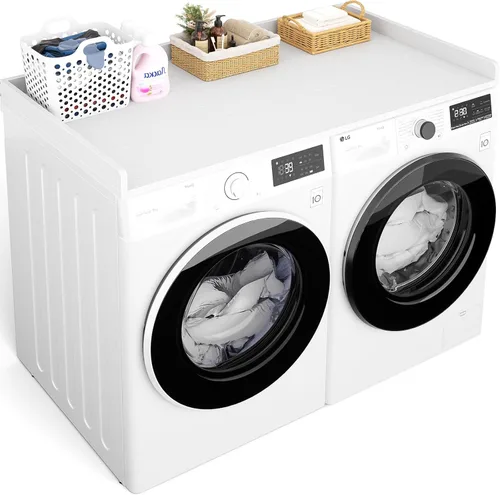 Miniatura 10 de Aheaplus Encimera para lavadora y secadora, organización de lavandería con almohadillas antideslizantes, estante de madera con rieles redondos