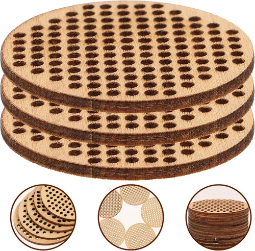Miniatura 5 de Amosfun 20 etiquetas redondas de punto de cruz de madera de 1.96 pulgadas, rebanadas colgantes redondas en blanco para bricolaje, grabado, pintura