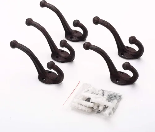 Miniatura 3 de Ambipolar Paquete de 5 ganchos de pared rústicos – Hierro fundido resistente de inspiración vintage negro antiguo para vestíbulo, abrigo, perchero