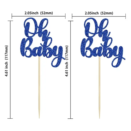 Miniatura 2 de Gyufise 36 piezas Oh Baby Cupcake Toppers Glitter Baby Shower Oh Baby Cupcake Picks para revelación de género Baby Shower Niños Niñas Fiesta de Azul